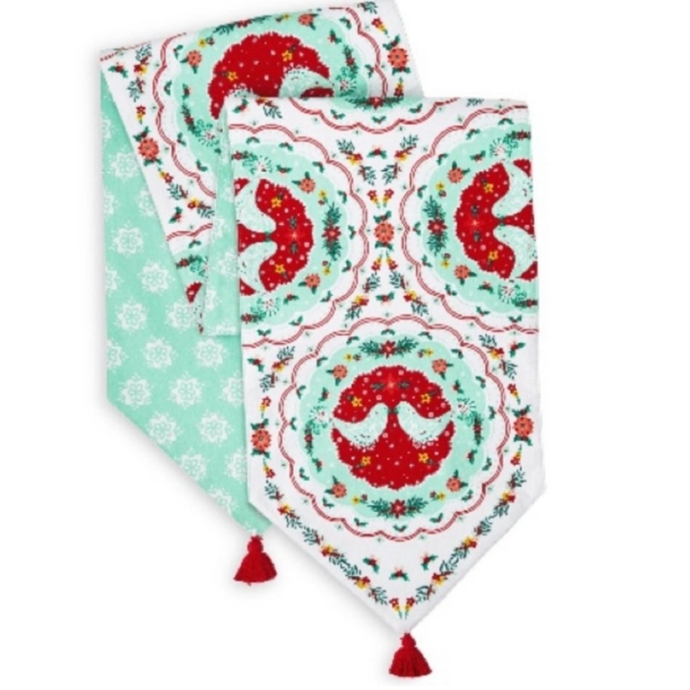Pioneer Woman Table Runner Mazie Bird Reversible Holiday Christmas 14"x80” Green